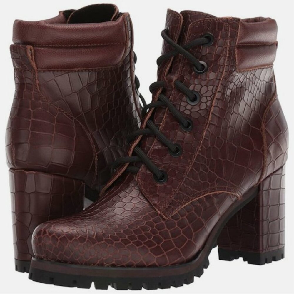 NWOB Kelsi Dagger Brooklyn Trek Oxblood Embossed Leather Combat Boots